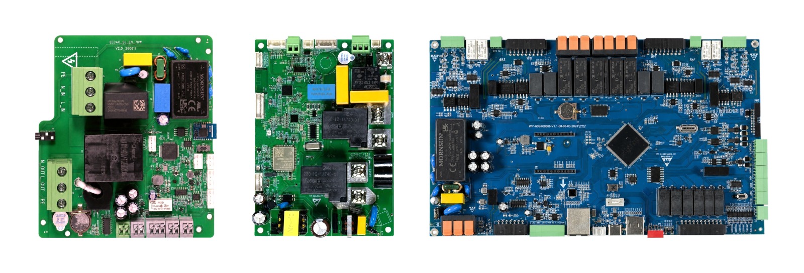 eectec 充电控制器：FJ1 欧标交流主板、A1 GB/T 高集成主板与 M4 双枪直流控制器